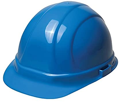 Cap Style Hard Hat with Ratchet Adjustment, White & Blue