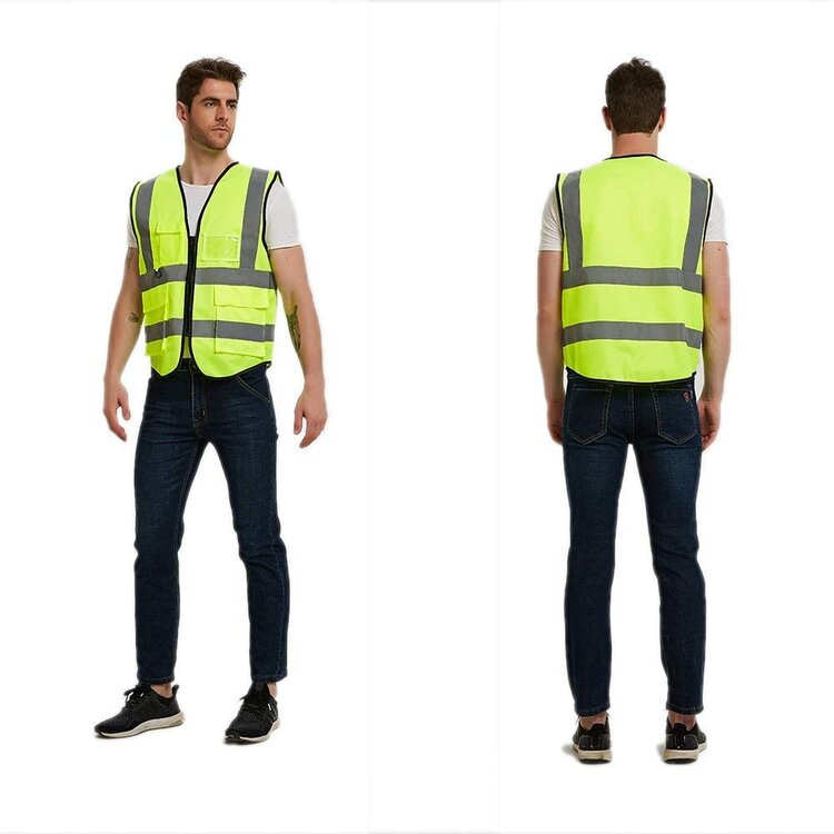 Green Reflective Vest with Zip & ID Pocket – Bramley Safety